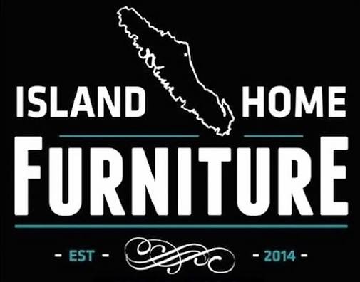 Logo for Island Home Furniture featuring an island outline above the text. "EST • 2014" appears at the bottom with decorative lines. The color scheme is black, white, and teal.