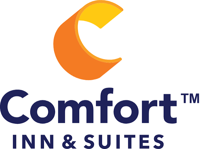Logo for Comfort Inn & Suites, featuring a stylized orange and yellow "C" above the words "Comfort INN & SUITES" in bold blue letters.